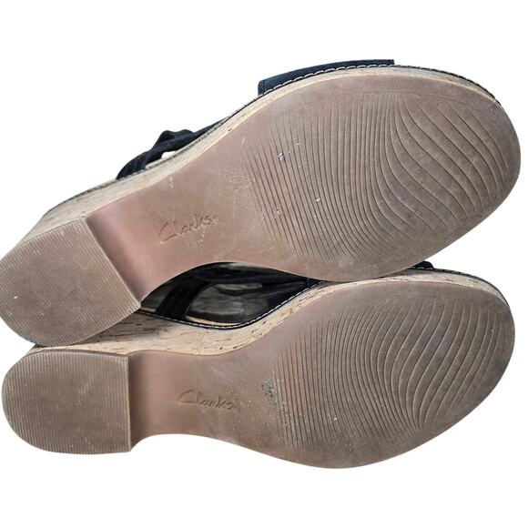 Clarks Women's Giselle Sea Nubuck Suede Wedge Sandals Cork Black 7.5 W Excellent - Picture 8 of 8